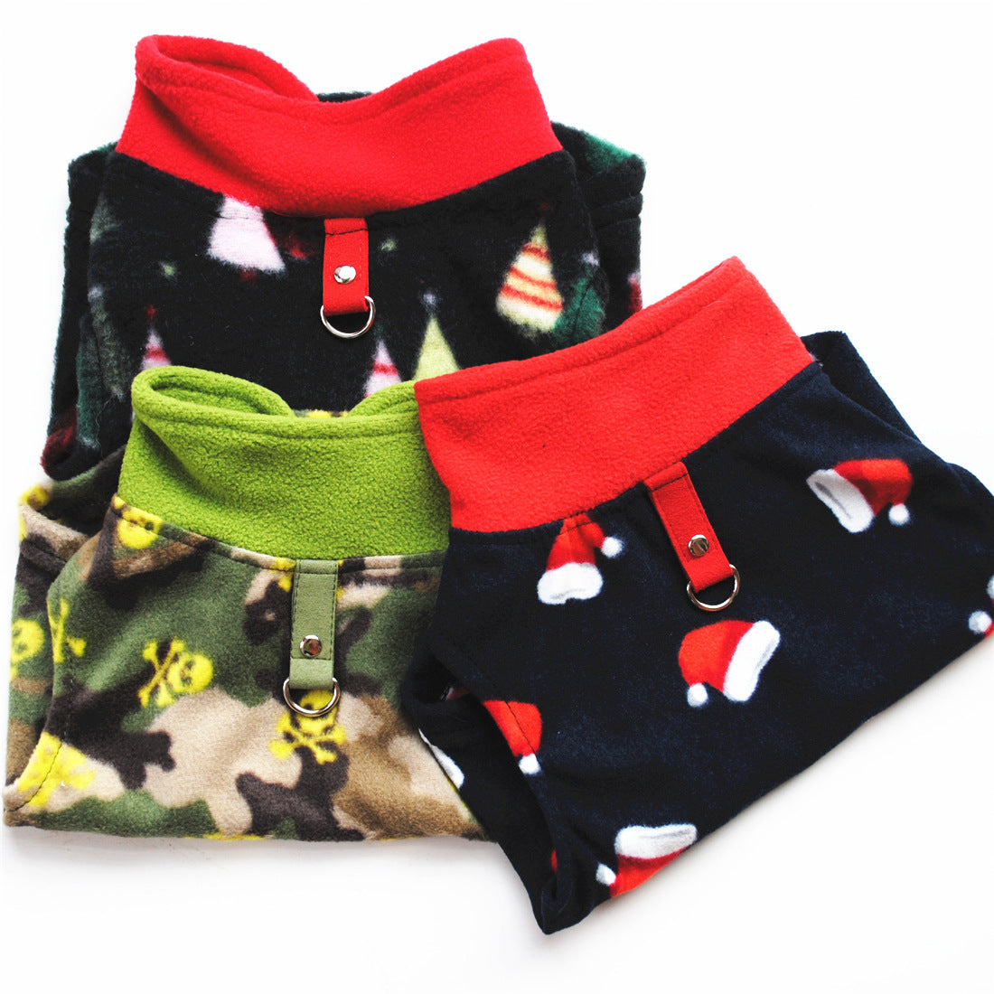 KFX-4662205 Cozy Polar Fleece Dog Clothes for Autumn and Winter - Christmas Hat, Green Skull, Christmas Tree Designs