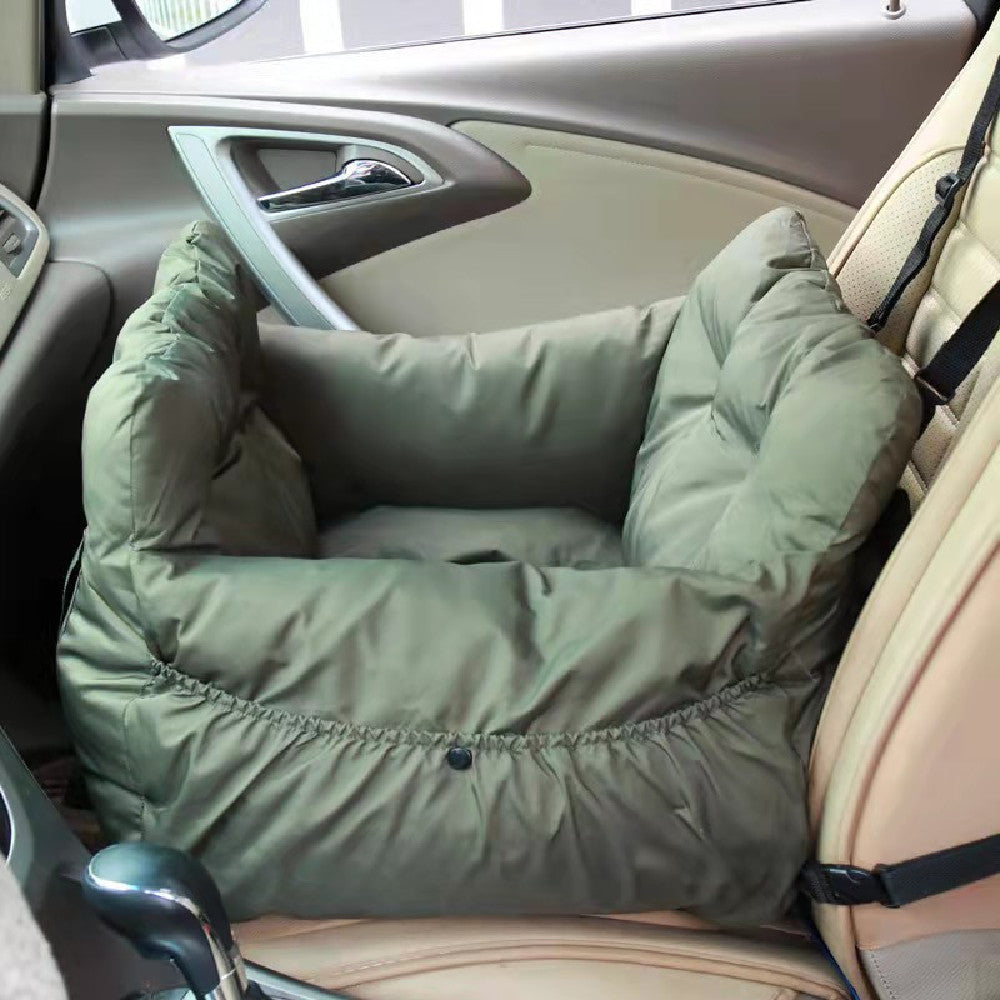 KFX-4663869 Removable Portable Cloth Car Kennel in Army Green, Striped, and Blue - Available in Small and Large Sizes