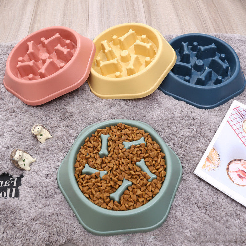 KFX-4663997 Bone-Shaped Slow Food Bowl for Dogs - Anti-Choking Pet Feeding Dish in Durable PP Plastic