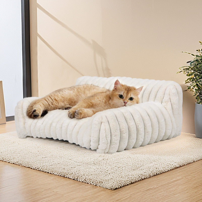 KFX-4665277 Cozy Medium-Large Dog Bed with Winter Warm Pad for Dogs and Cats - Milky White