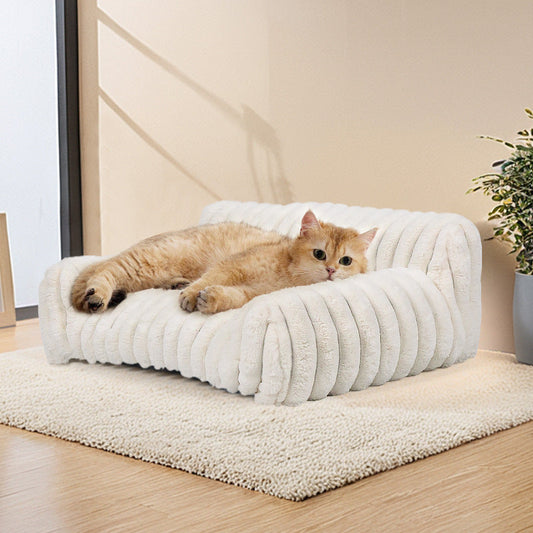 KFX-4665277 Cozy Medium-Large Dog Bed with Winter Warm Pad for Dogs and Cats - Milky White