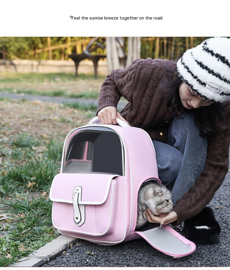 KFX-4666045 Portable Cat Backpack in Solid Colors - Stylish, Lightweight PU Pet Carrier