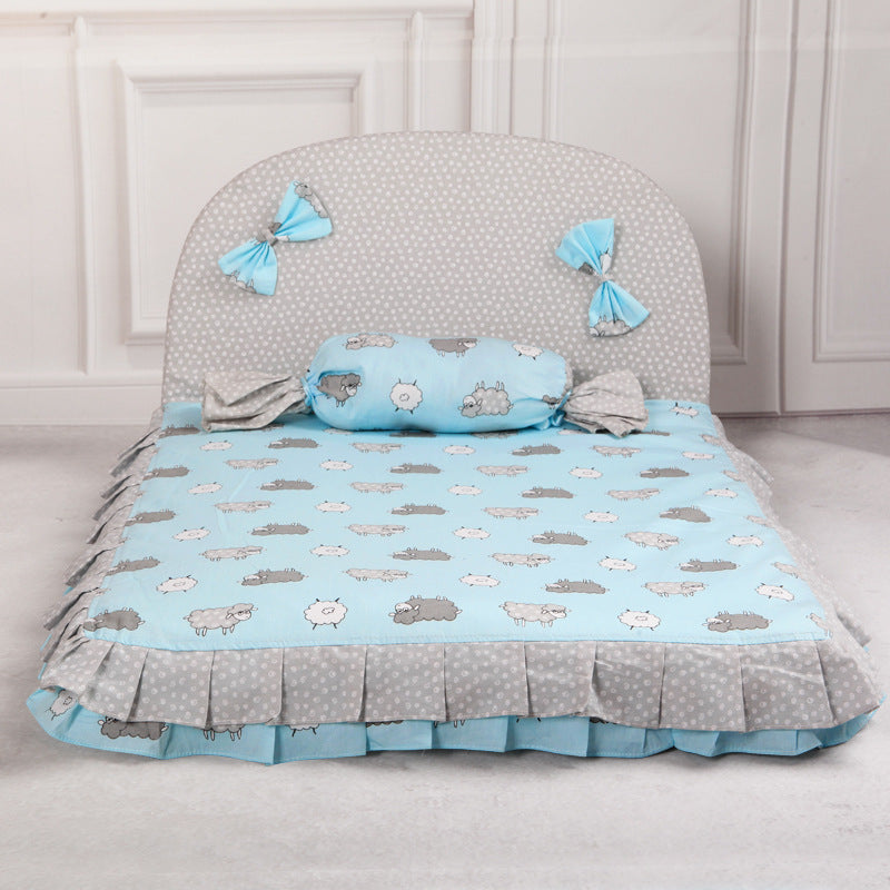 KFX-4668221 Cozy Square Dog Mat in Pink and Blue - Pure Cotton & Silk Cotton, Removable & Washable, Sizes S and L