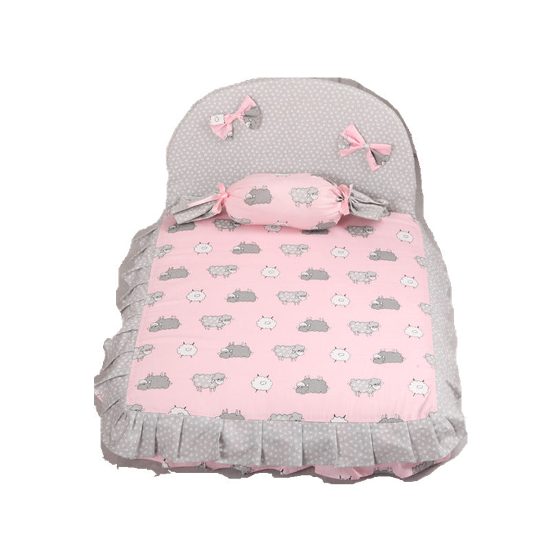 KFX-4668221 Cozy Square Dog Mat in Pink and Blue - Pure Cotton & Silk Cotton, Removable & Washable, Sizes S and L