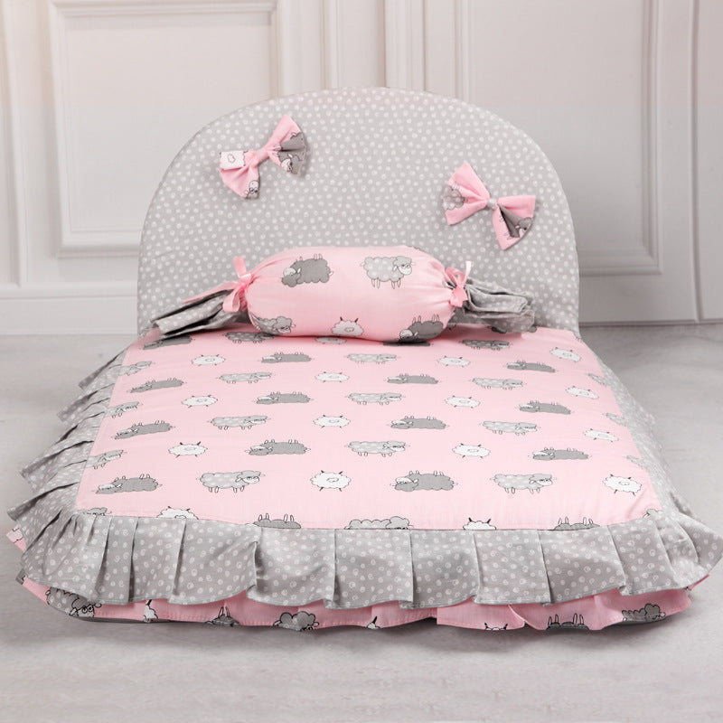 KFX-4668221 Cozy Square Dog Mat in Pink and Blue - Pure Cotton & Silk Cotton, Removable & Washable, Sizes S and L
