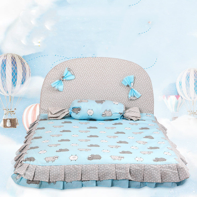 KFX-4668221 Cozy Square Dog Mat in Pink and Blue - Pure Cotton & Silk Cotton, Removable & Washable, Sizes S and L