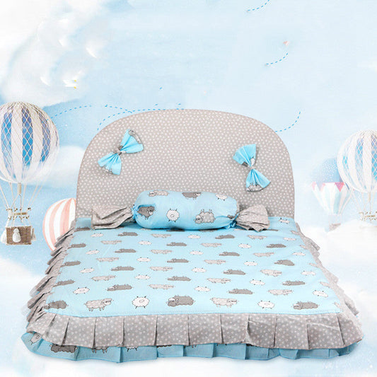 KFX-4668221 Cozy Square Dog Mat in Pink and Blue - Pure Cotton & Silk Cotton, Removable & Washable, Sizes S and L