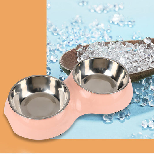 KFX-4669757 Dual-Use Cat Bowl - Round Two-in-One Stainless Steel Bowl in Gray, Blue, or Pink, 14 cm Diameter