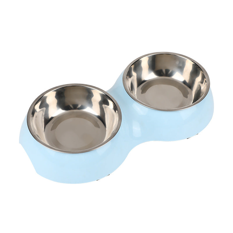 KFX-4669757 Dual-Use Cat Bowl - Round Two-in-One Stainless Steel Bowl in Gray, Blue, or Pink, 14 cm Diameter