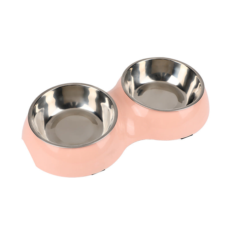 KFX-4669757 Dual-Use Cat Bowl - Round Two-in-One Stainless Steel Bowl in Gray, Blue, or Pink, 14 cm Diameter