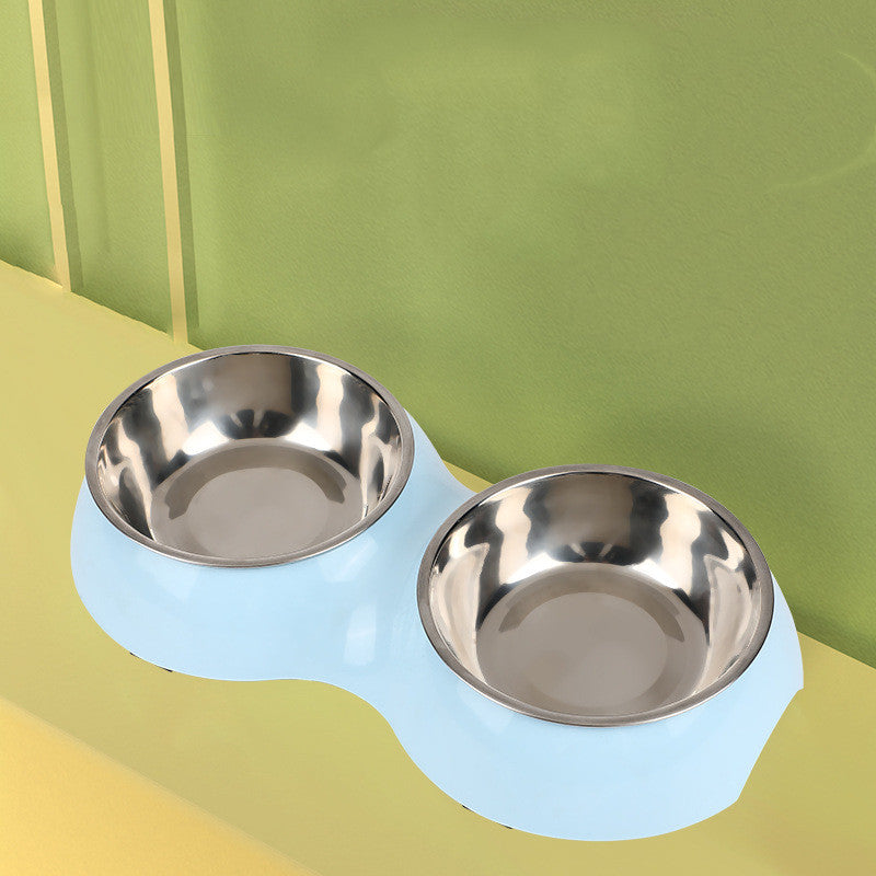 KFX-4669757 Dual-Use Cat Bowl - Round Two-in-One Stainless Steel Bowl in Gray, Blue, or Pink, 14 cm Diameter