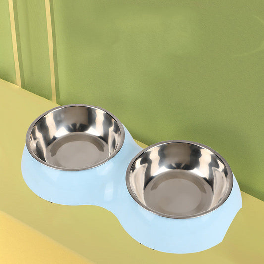 KFX-4669757 Dual-Use Cat Bowl - Round Two-in-One Stainless Steel Bowl in Gray, Blue, or Pink, 14 cm Diameter