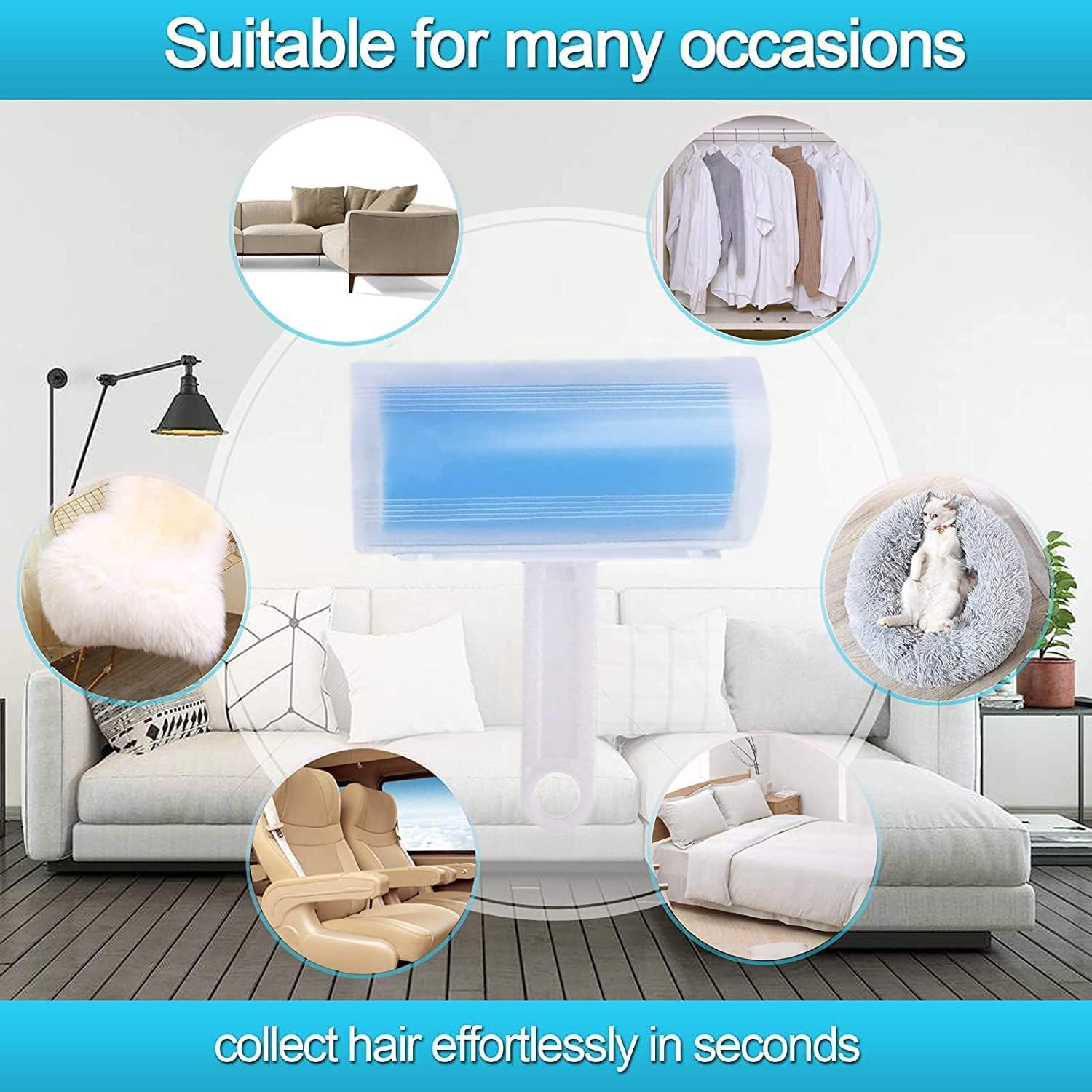 KFX-4672829 Washable Lint Roller Reusable Sticky Pet Hair Remover Cleaner with Cover for Clothes and Furniture