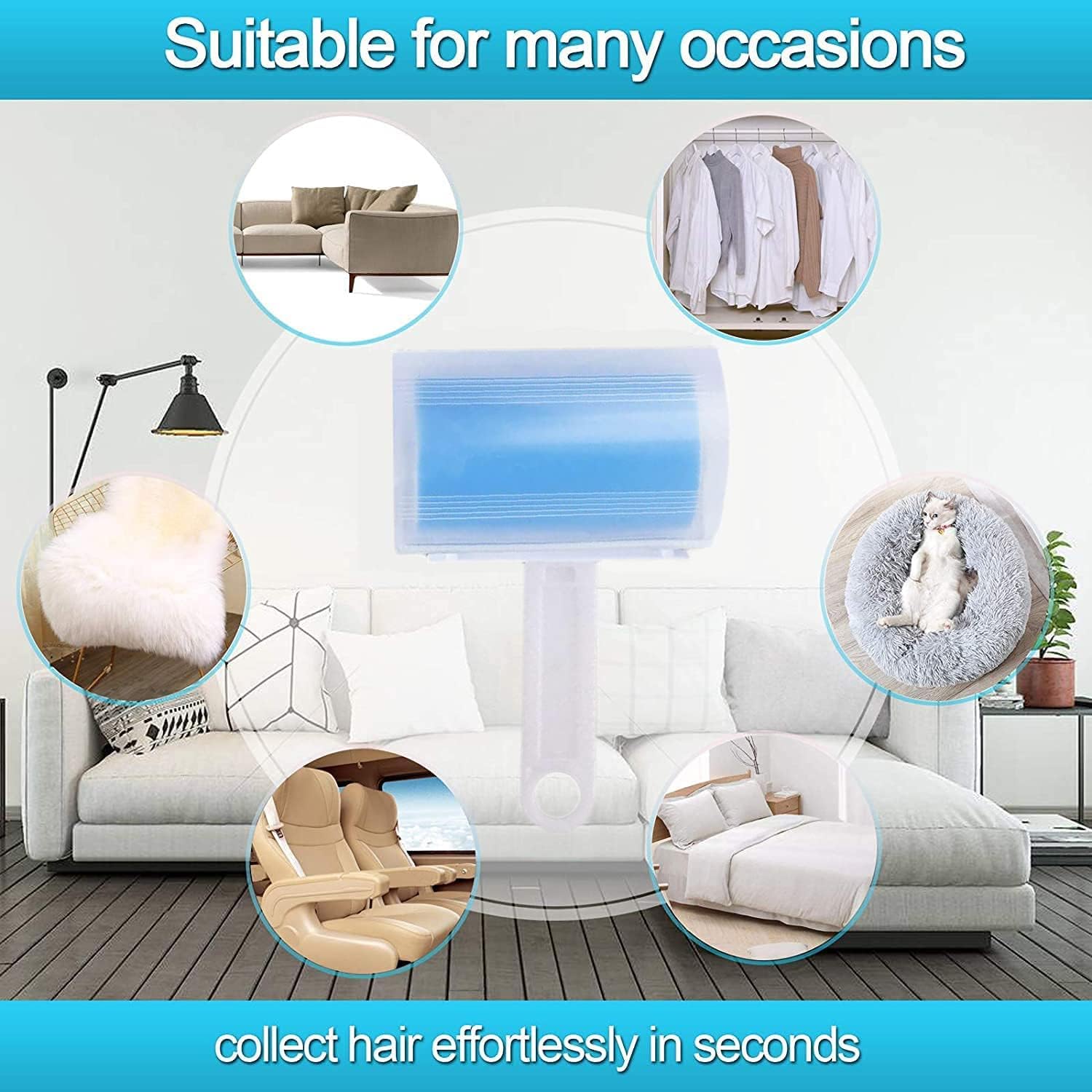 KFX-4672829 Washable Lint Roller Reusable Sticky Pet Hair Remover Cleaner with Cover for Clothes and Furniture