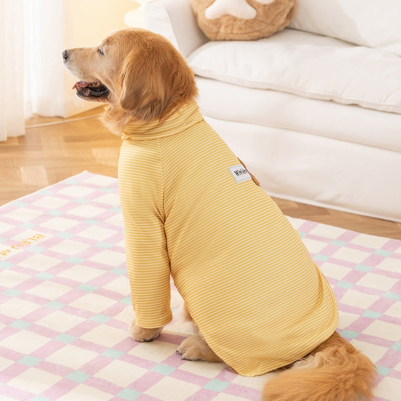 KFX-4674109 Striped High-Neck Fleece Shirt for Medium and Large Dogs - Comfortable, Soft Fabric with Cute Bear Embroidery
