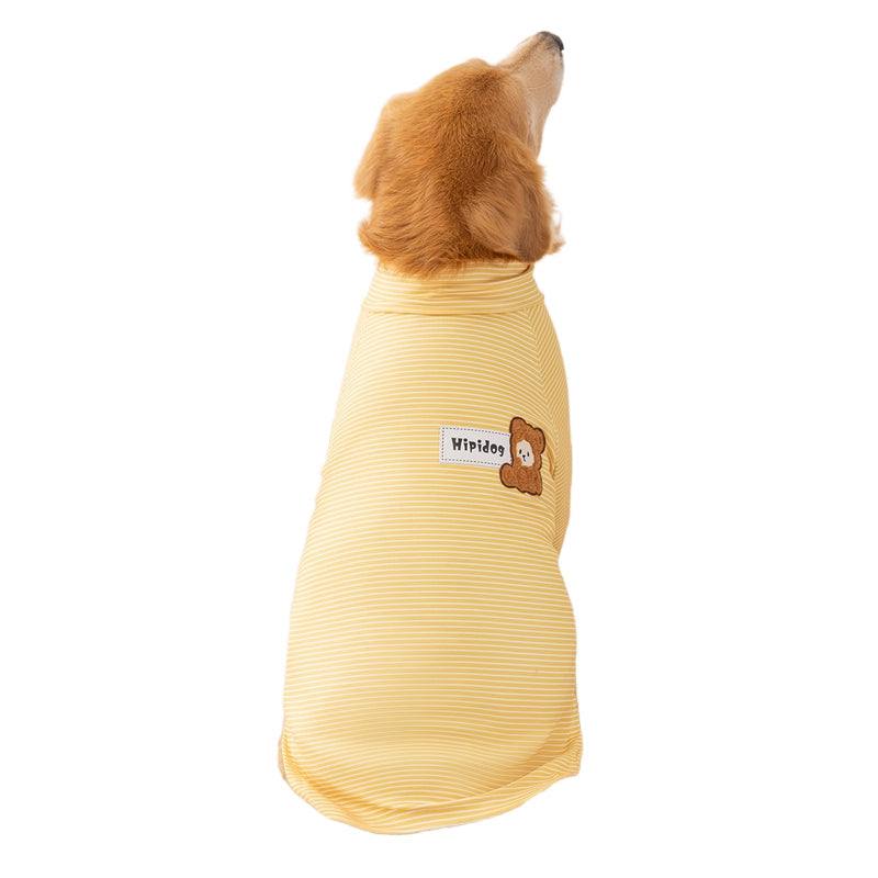 KFX-4674109 Striped High-Neck Fleece Shirt for Medium and Large Dogs - Comfortable, Soft Fabric with Cute Bear Embroidery