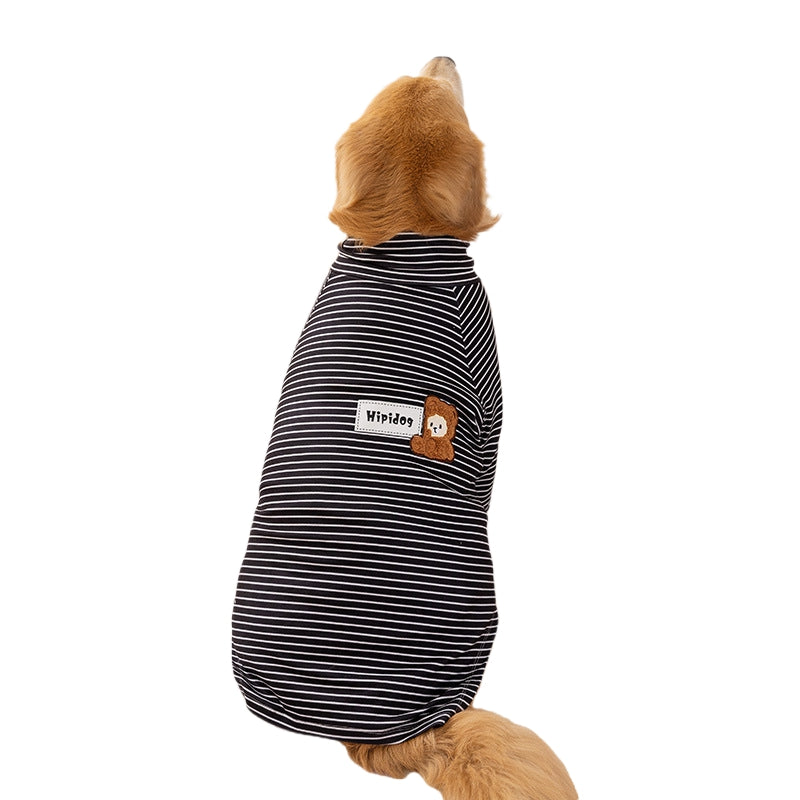 KFX-4674109 Striped High-Neck Fleece Shirt for Medium and Large Dogs - Comfortable, Soft Fabric with Cute Bear Embroidery