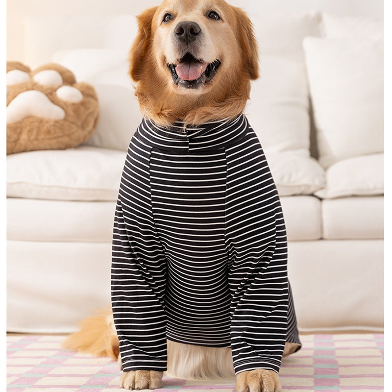 KFX-4674109 Striped High-Neck Fleece Shirt for Medium and Large Dogs - Comfortable, Soft Fabric with Cute Bear Embroidery