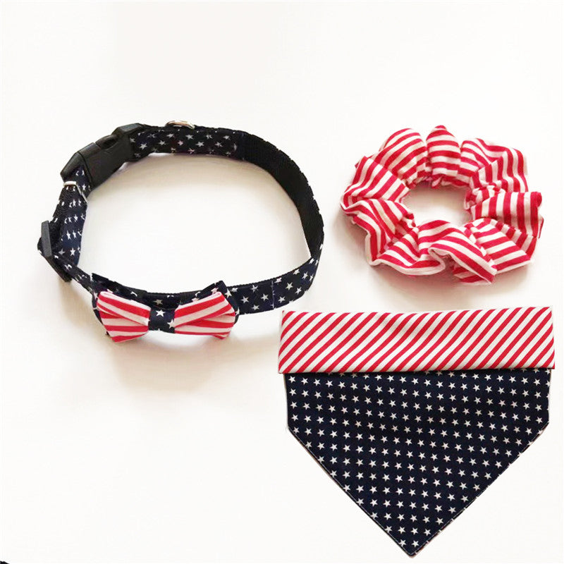 KFX-4675901 Triangle Scarf and Hair Tie Set with Striped Pattern and Cotton Material
