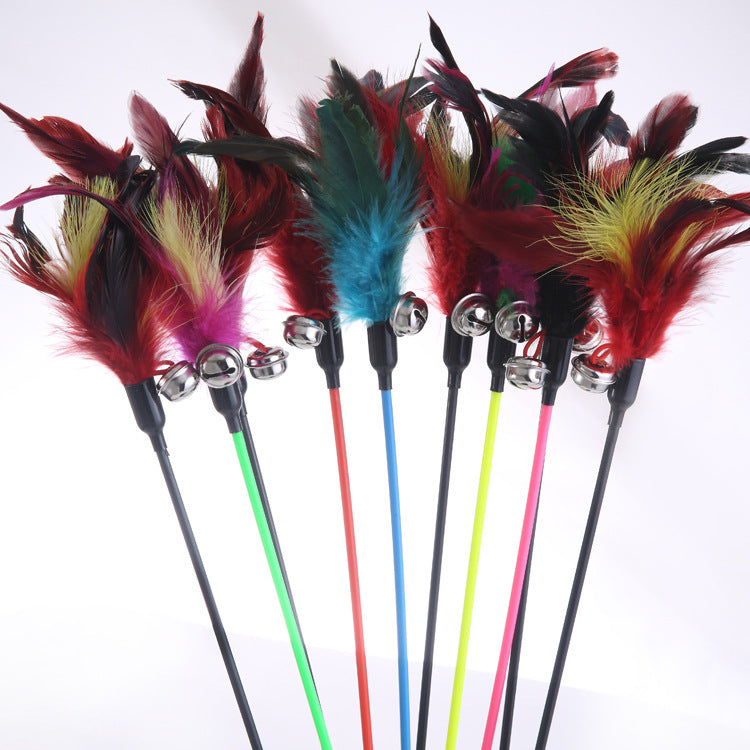 KFX-4676157 Large Feather Cat Teaser Wand - 60 cm Black and Colorful Taper Design