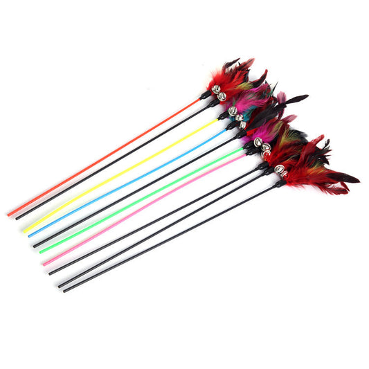 KFX-4676157 Large Feather Cat Teaser Wand - 60 cm Black and Colorful Taper Design