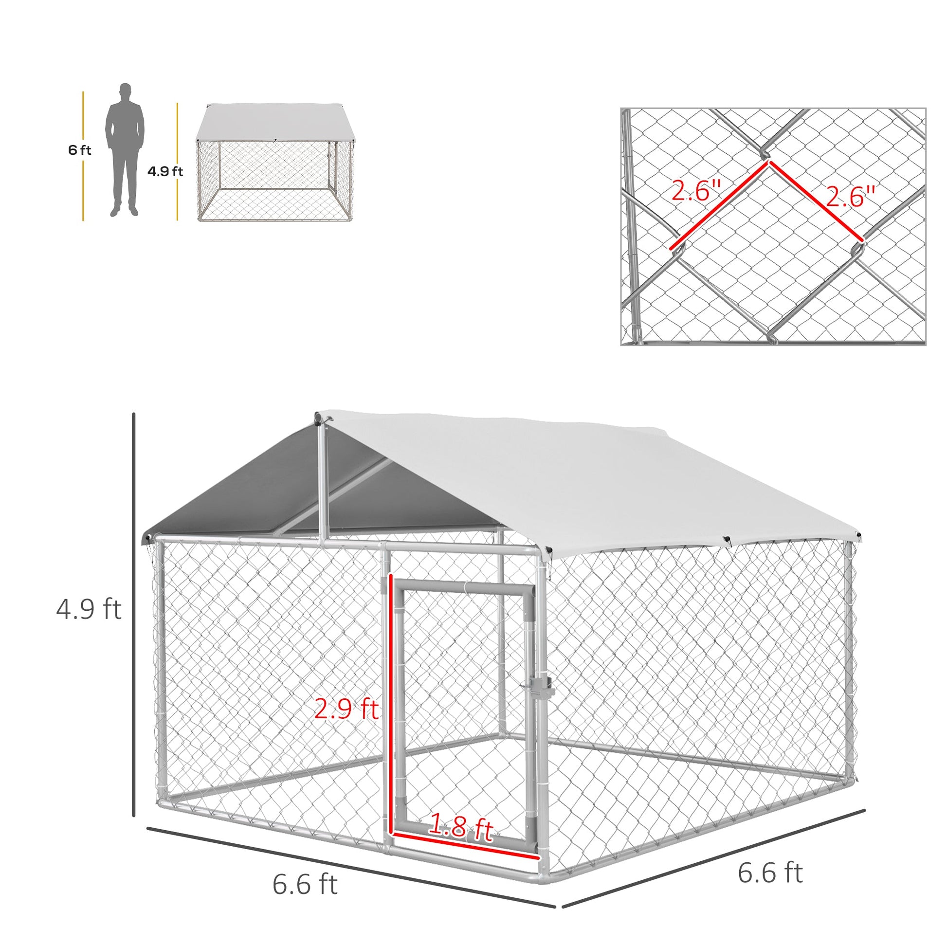KFX-4678973 Outdoor Dog Kennel for Small and Medium Dogs with Waterproof Roof - Silver, 6.6' x 6.6' x 4.9'