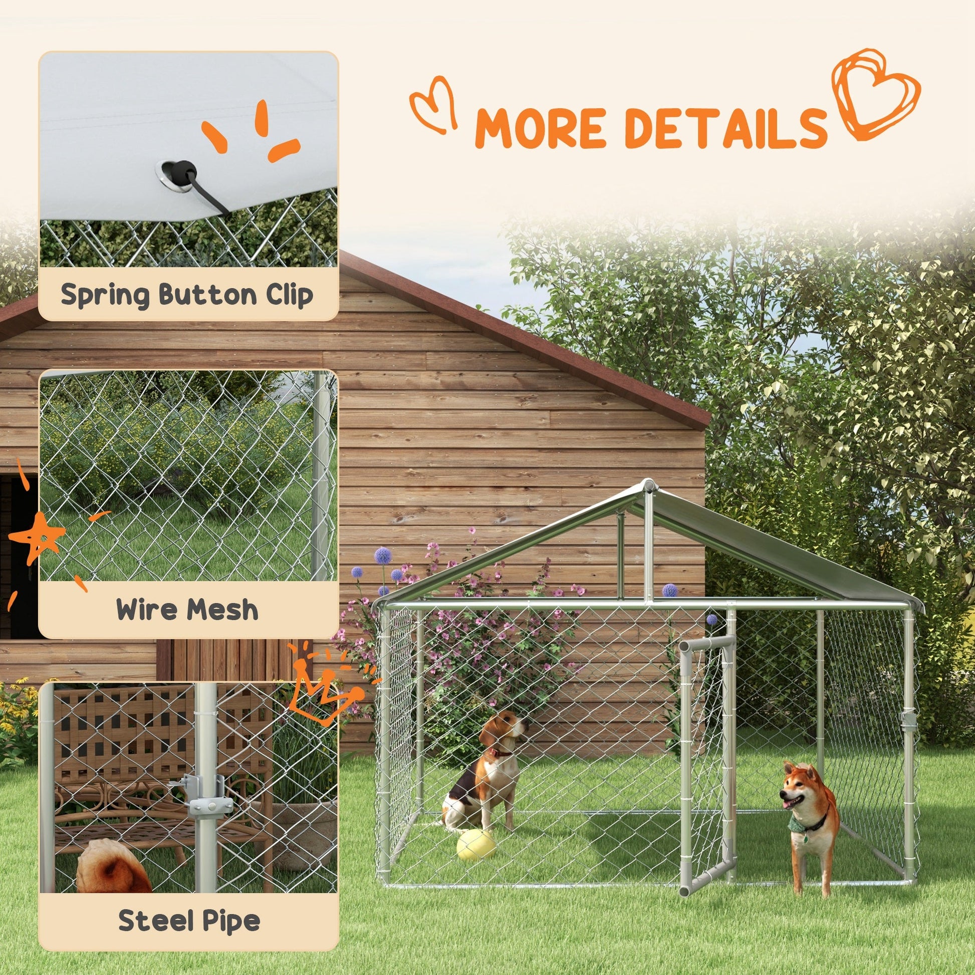 KFX-4678973 Outdoor Dog Kennel for Small and Medium Dogs with Waterproof Roof - Silver, 6.6' x 6.6' x 4.9'