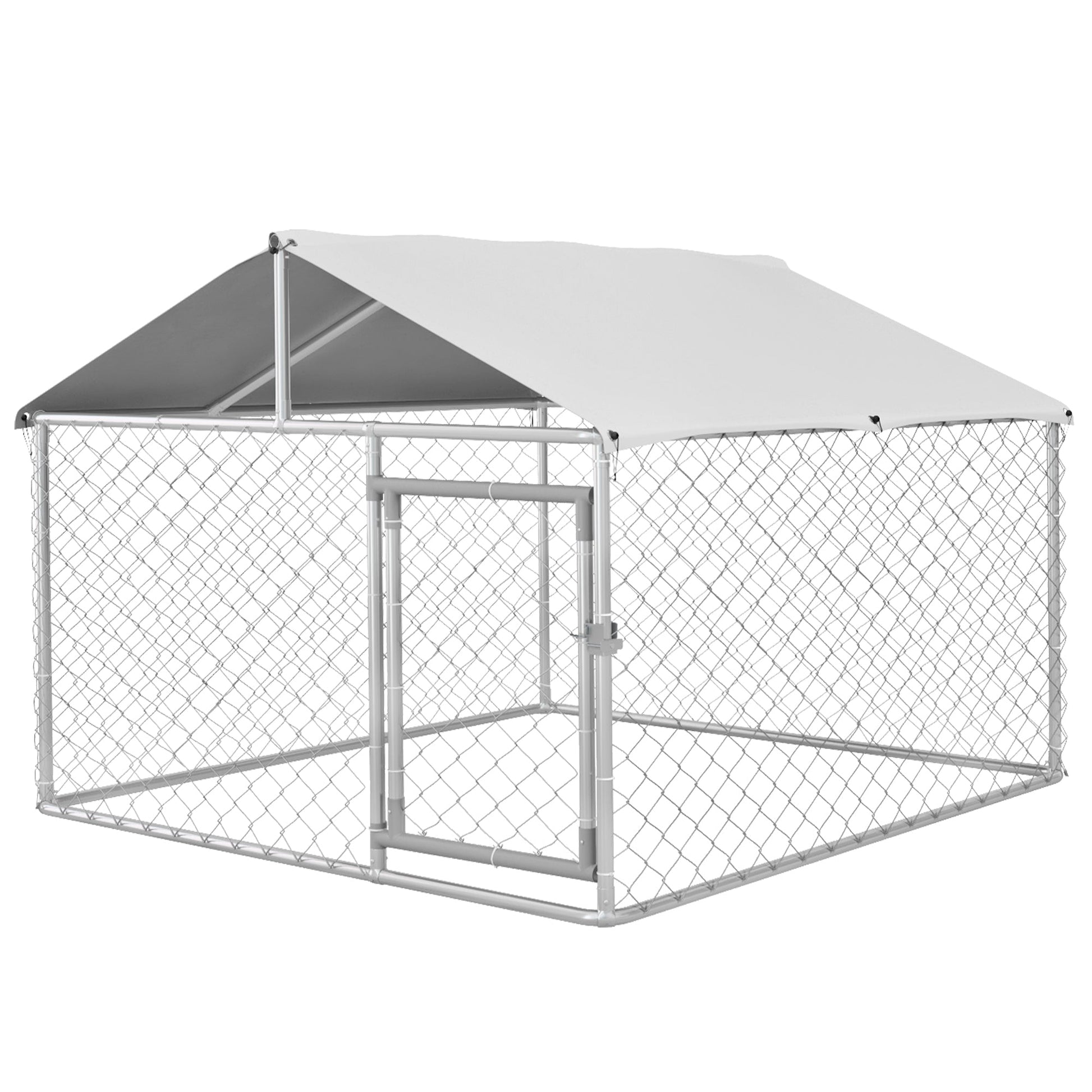 KFX-4678973 Outdoor Dog Kennel for Small and Medium Dogs with Waterproof Roof - Silver, 6.6' x 6.6' x 4.9'