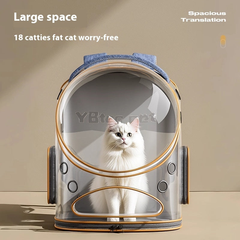 KFX-4679357 Portable Outdoor Cat Backpack with Large Capacity and Panoramic Window in Denim Blue or Linen Gray