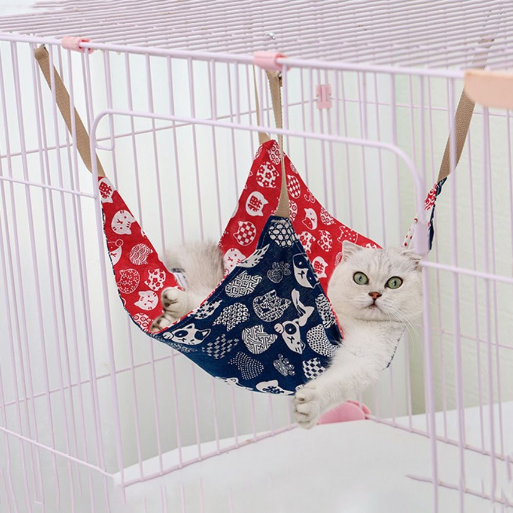 KFX-4682685 Breathable Cotton Linen Cat Hammock Bed with Hanging Hook - Soft and Wear-Resistant, Multicolor