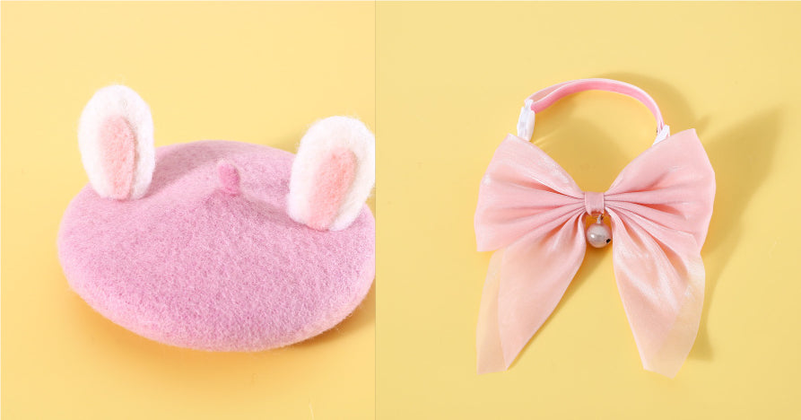 KFX-4683069 Warm Wool Rabbit Ear Hat and Scarf Set for Small to Medium Pets