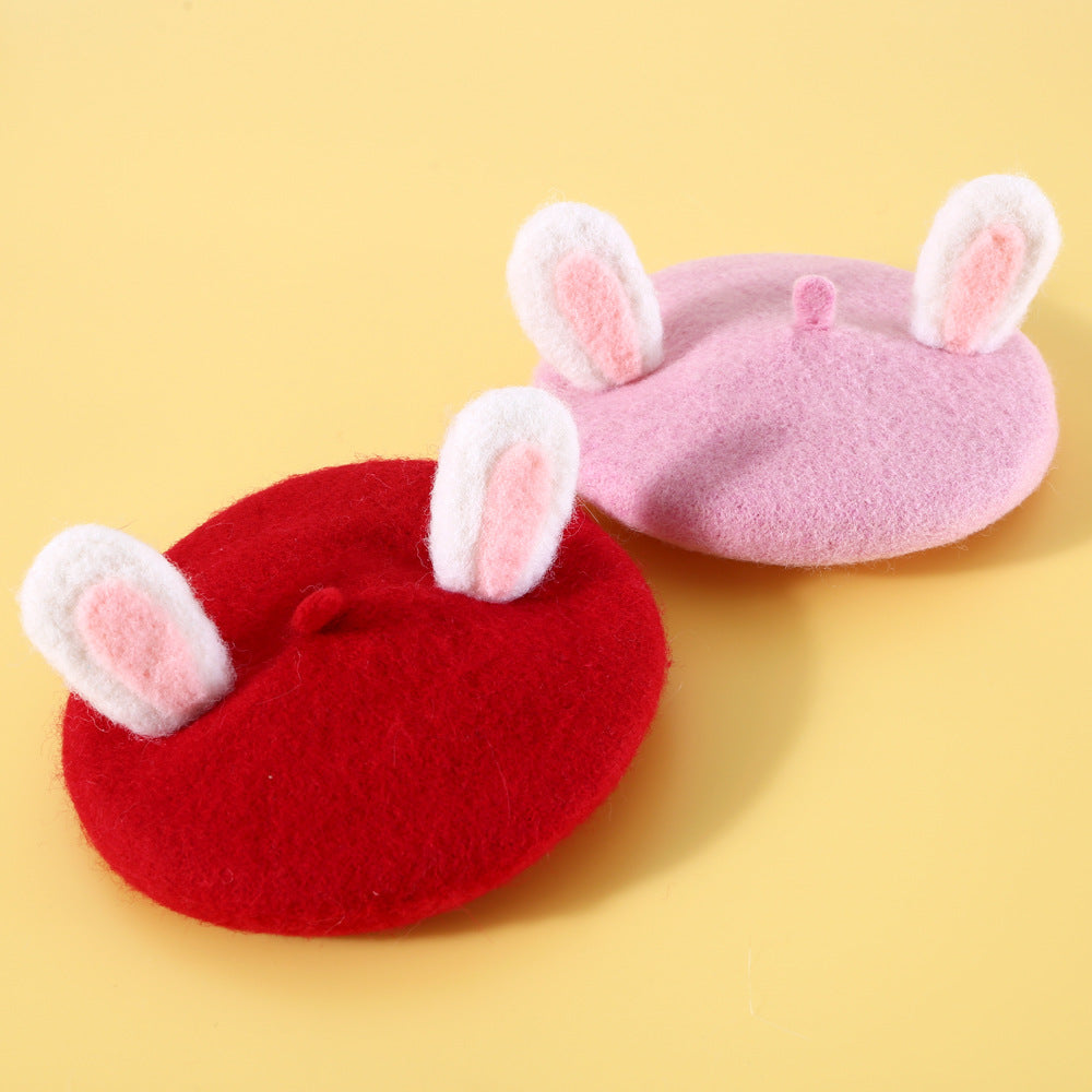 KFX-4683069 Warm Wool Rabbit Ear Hat and Scarf Set for Small to Medium Pets