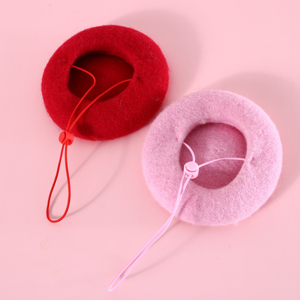 KFX-4683069 Warm Wool Rabbit Ear Hat and Scarf Set for Small to Medium Pets