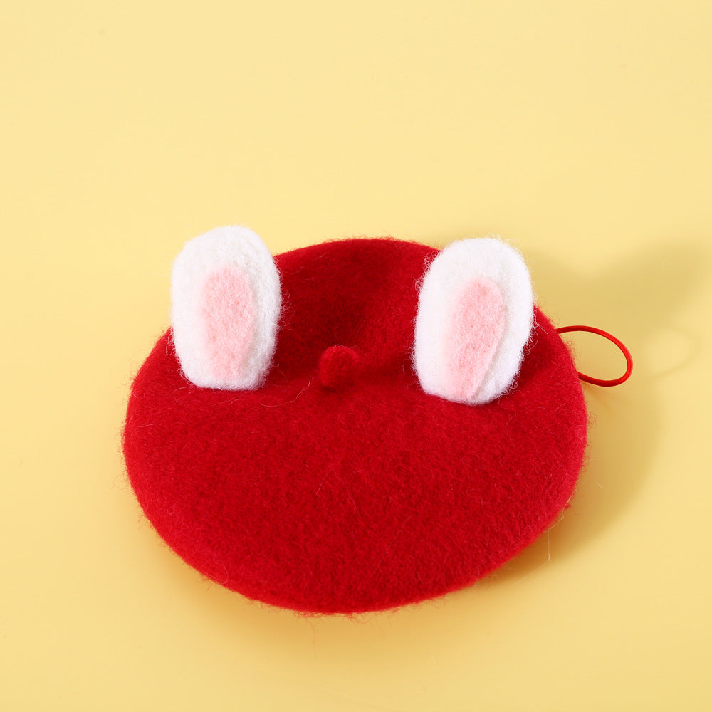 KFX-4683069 Warm Wool Rabbit Ear Hat and Scarf Set for Small to Medium Pets