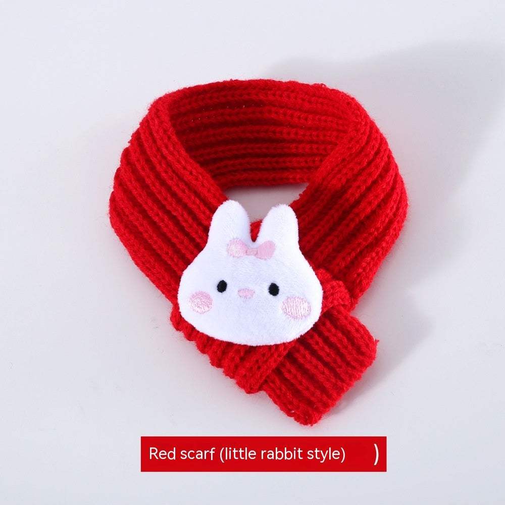 KFX-4683069 Warm Wool Rabbit Ear Hat and Scarf Set for Small to Medium Pets