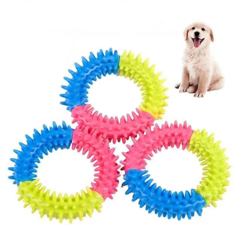 KFX-4683709 Three-Color TPR Rubber Thorn Ring Dog Toy - Bite Resistant, 11cm Diameter