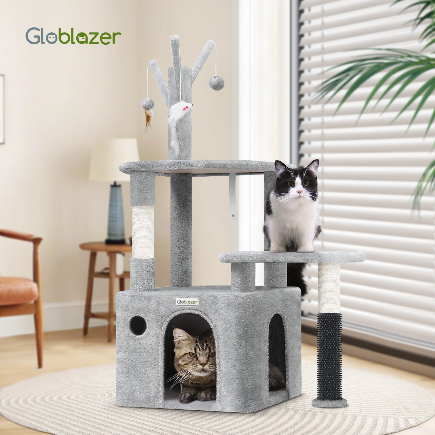 KFX-4684349 Light Gray 44-Inch Cat Climbing Frame with Multiple Levels and Scratching Posts