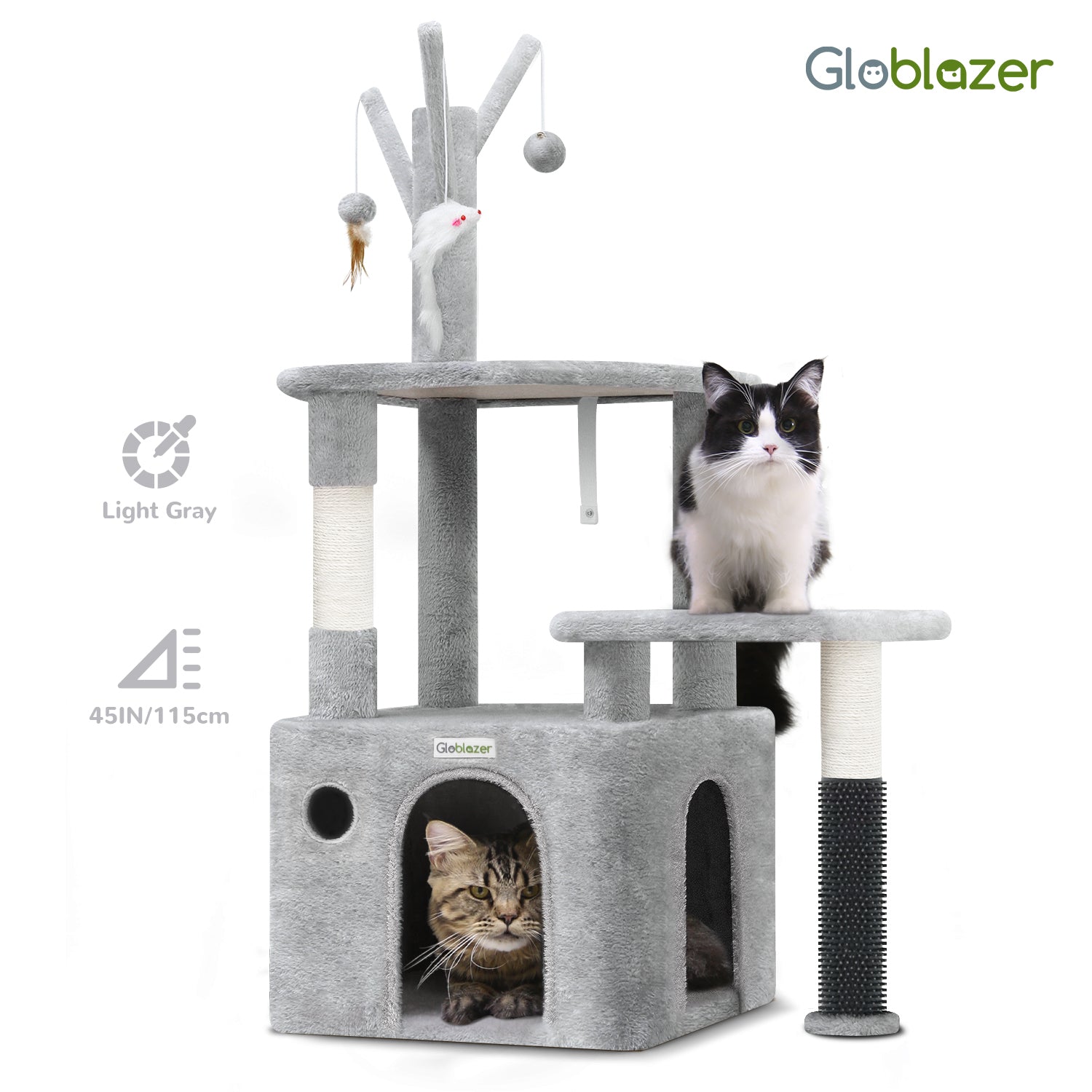 KFX-4684349 Light Gray 44-Inch Cat Climbing Frame with Multiple Levels and Scratching Posts