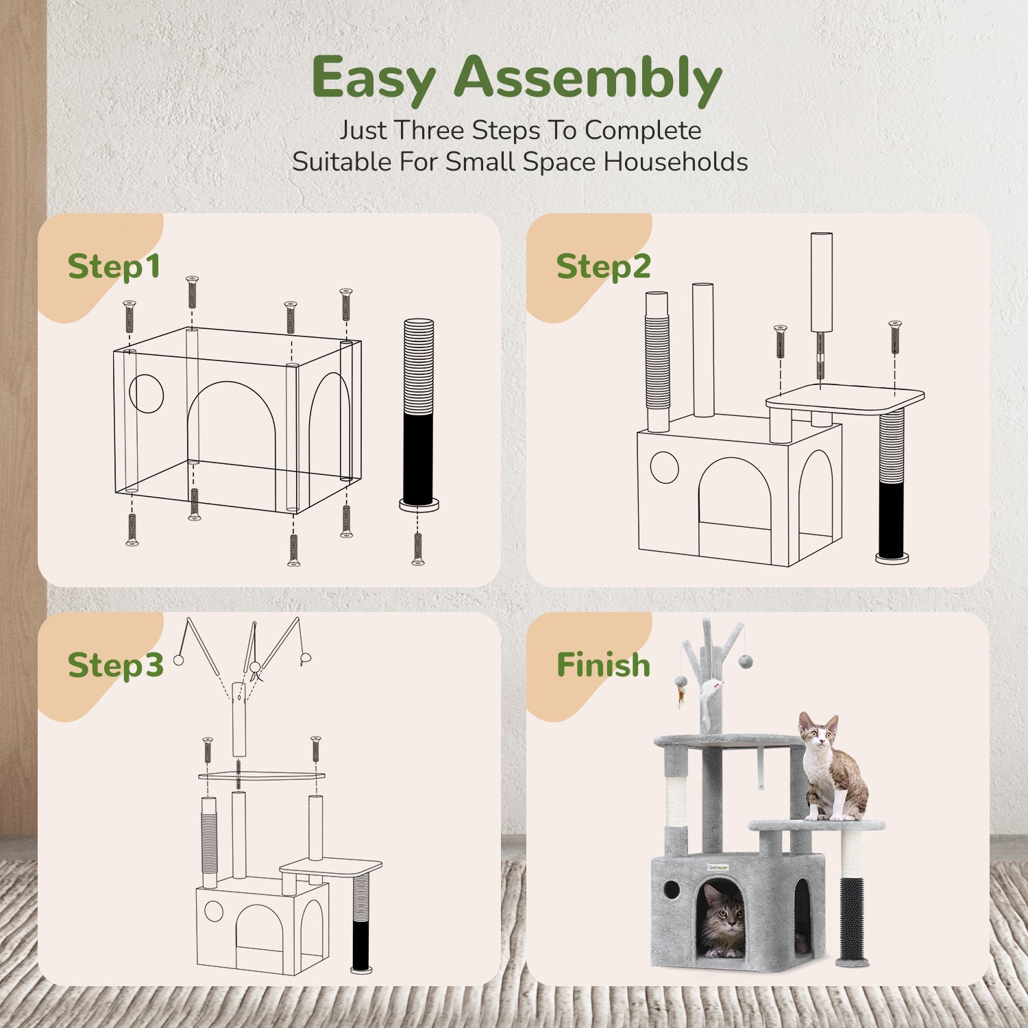 KFX-4684349 Light Gray 44-Inch Cat Climbing Frame with Multiple Levels and Scratching Posts