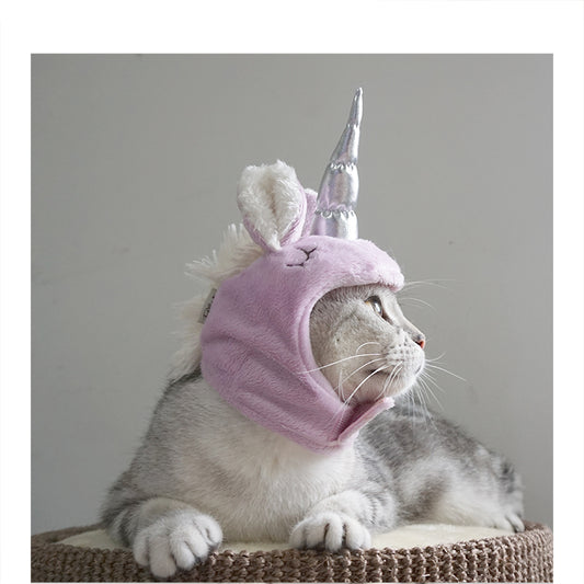 KFX-4685245 Purple Silver Horn and Pink Gold Horn Pet Hat for Halloween, Medium Size, Adjustable, Fun Dress Cap