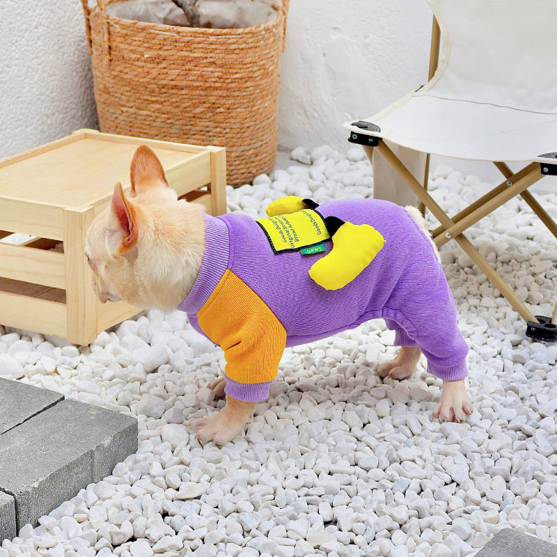 KFX-4687421 Plush Thermal Bodysuit for Dogs - Cotton Four-Legged Outfit in Purple