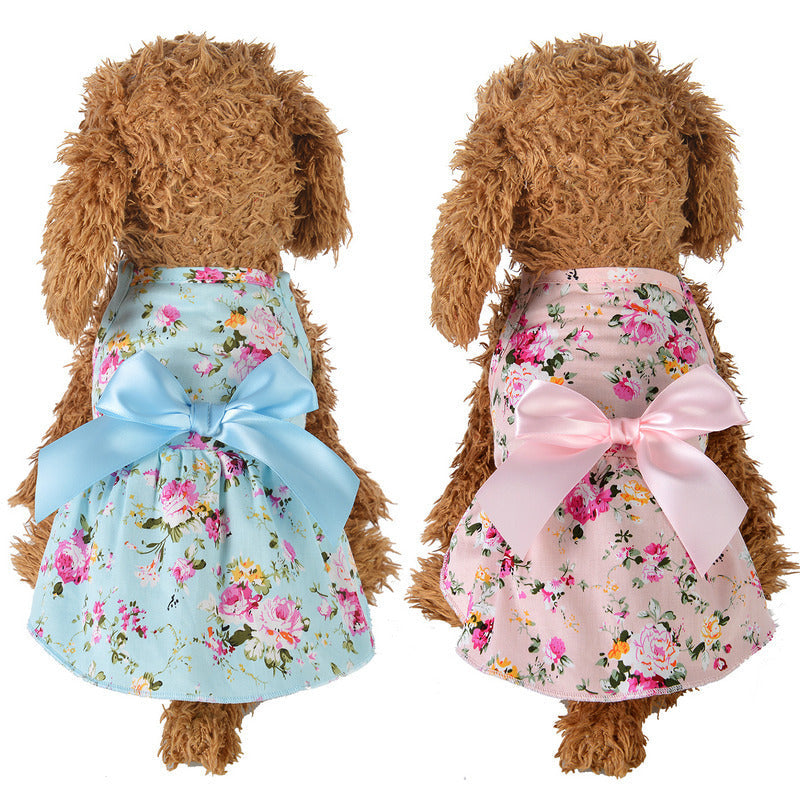 KFX-4689213 Cotton Princess Dress for Dogs - Spring and Summer Blue Skirt Outfit