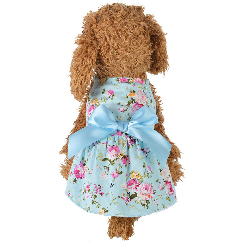 KFX-4689213 Cotton Princess Dress for Dogs - Spring and Summer Blue Skirt Outfit
