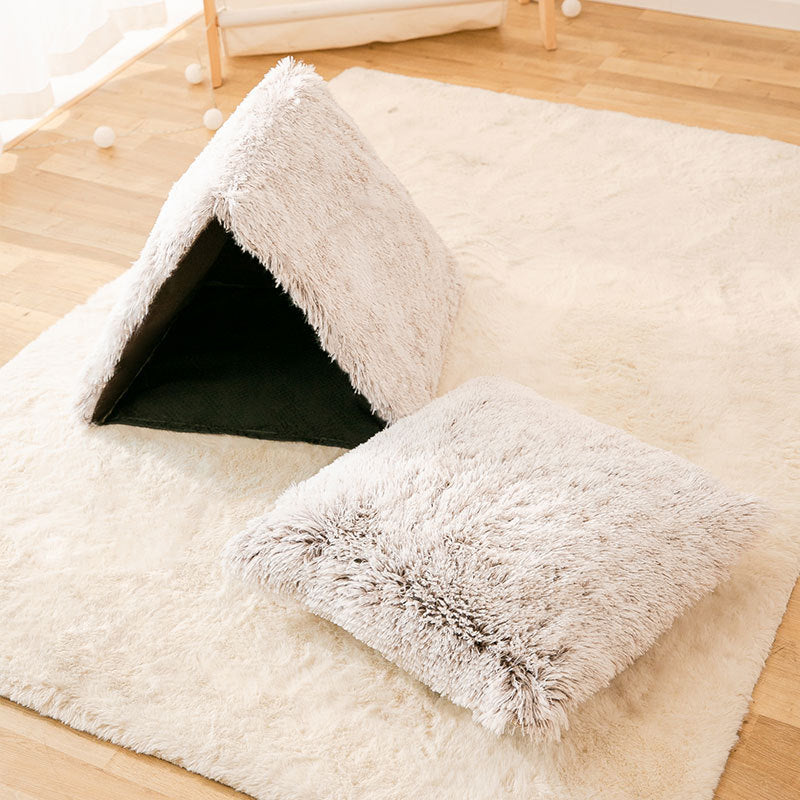 KFX-4690877 Cozy Plush Winter Kennel for Small Dogs in Coffee Color