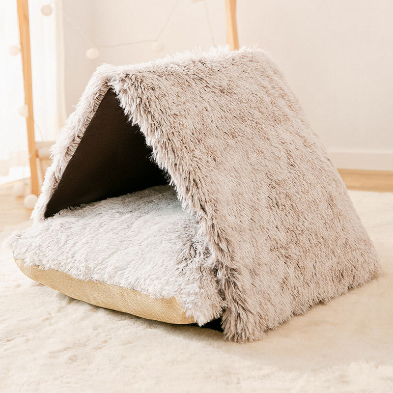 KFX-4690877 Cozy Plush Winter Kennel for Small Dogs in Coffee Color