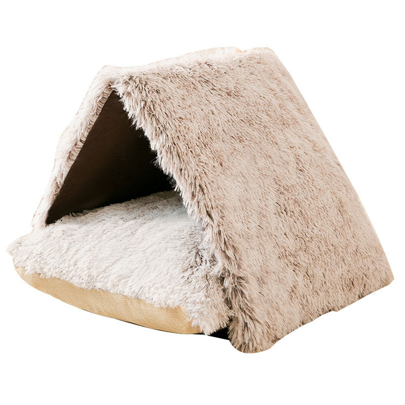 KFX-4690877 Cozy Plush Winter Kennel for Small Dogs in Coffee Color