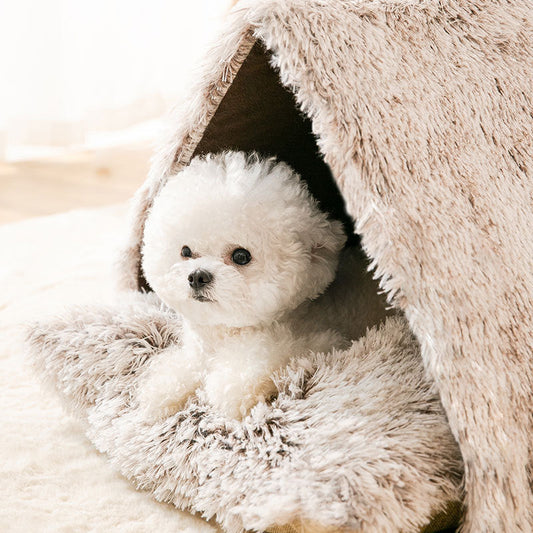 KFX-4690877 Cozy Plush Winter Kennel for Small Dogs in Coffee Color