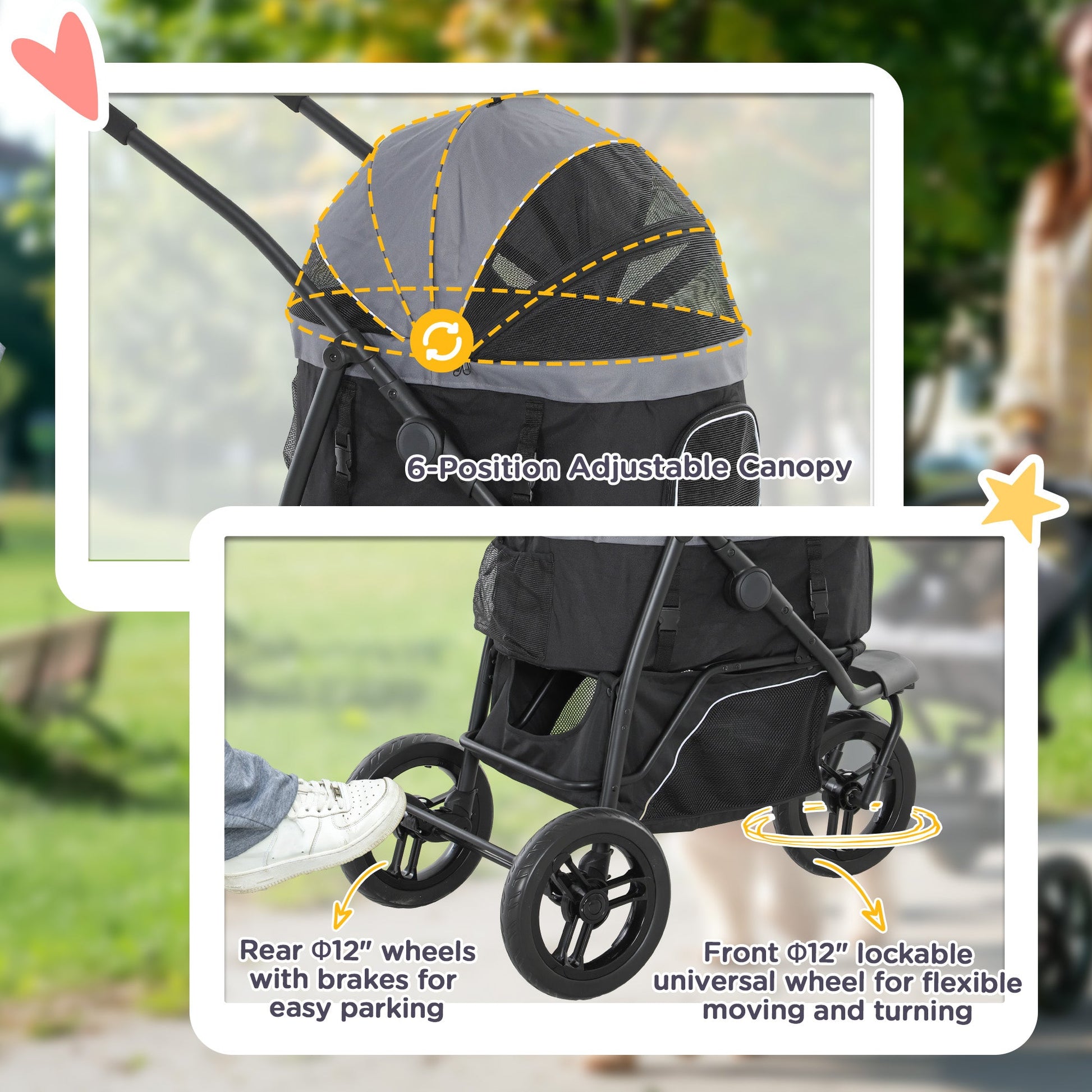 KFX-4692285 3-in-1 Pet Jogging Stroller for Small Dogs and Cats with Detachable Carrier, Foldable Design, 12" Wheels