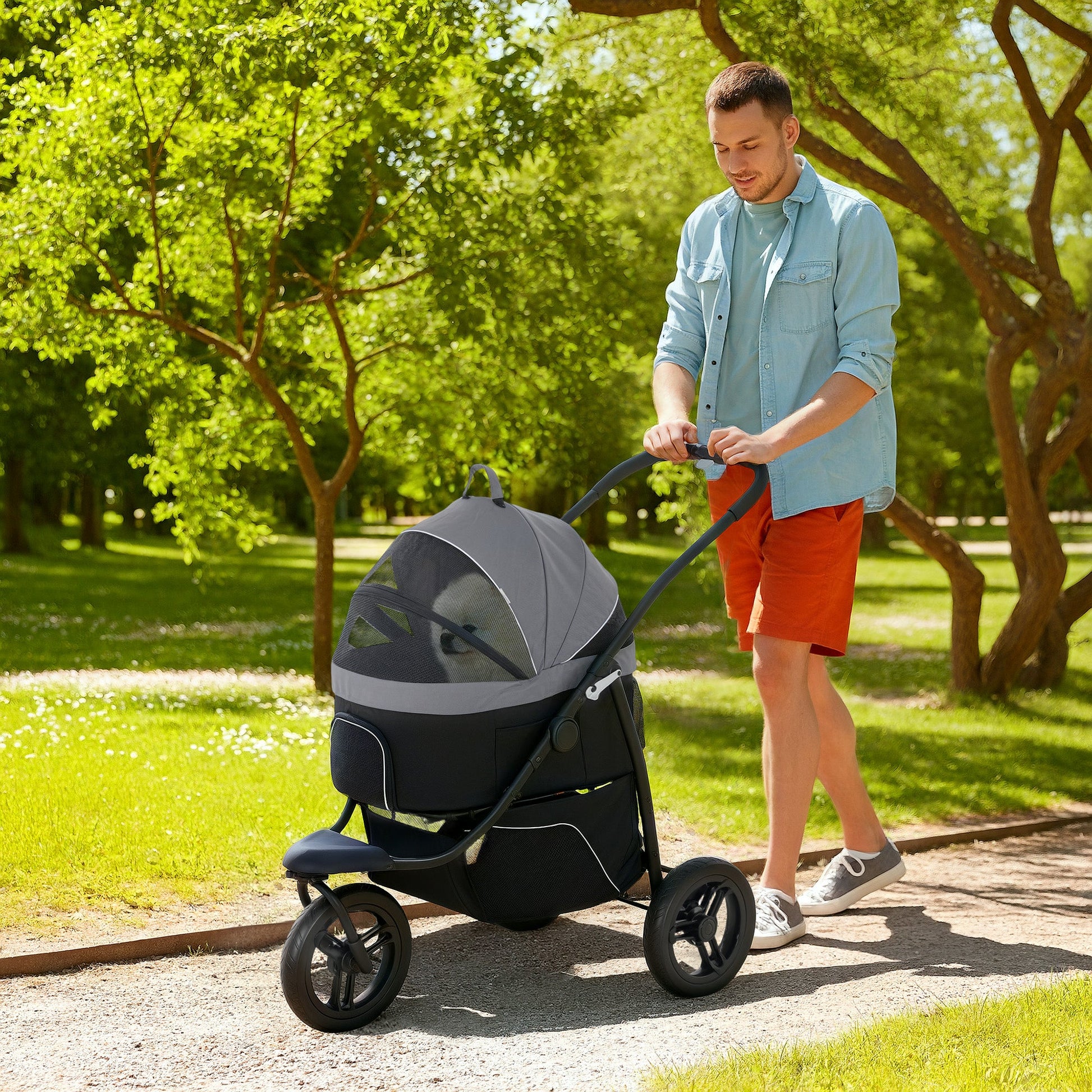 KFX-4692285 3-in-1 Pet Jogging Stroller for Small Dogs and Cats with Detachable Carrier, Foldable Design, 12" Wheels