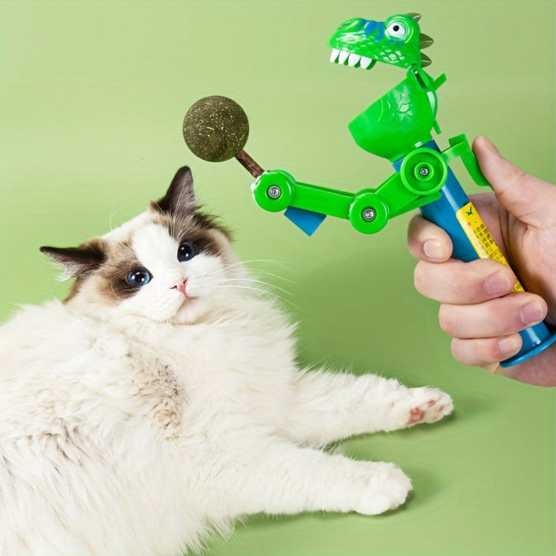 KFX-4699837 Dinosaur-Shaped Cat Teaser Stick with Catnip for Fun and Oral Health